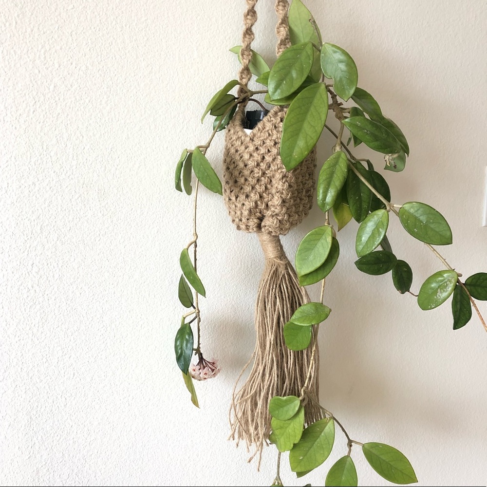 Woven Jute Macrame Hanging Plant Holder w/ Pot